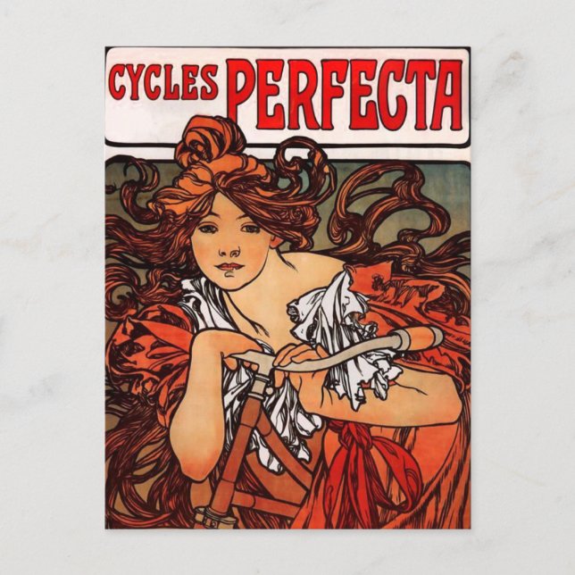 Alphonse Mucha Vintage Bicycle Postcard (Front)