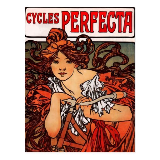 Image of Alphonse Mucha Vintage Bicycle Postcard