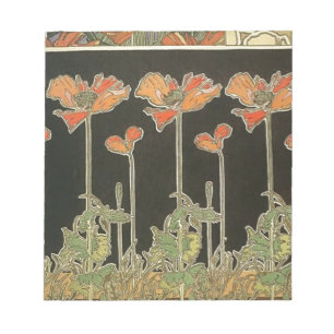 Alphonse Mucha Vintage Popular Art Nouveau Poppies Notepad
