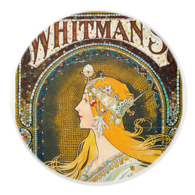 Alphonse Mucha Vintage Whitman's Ad Ceramic Knob (Front)