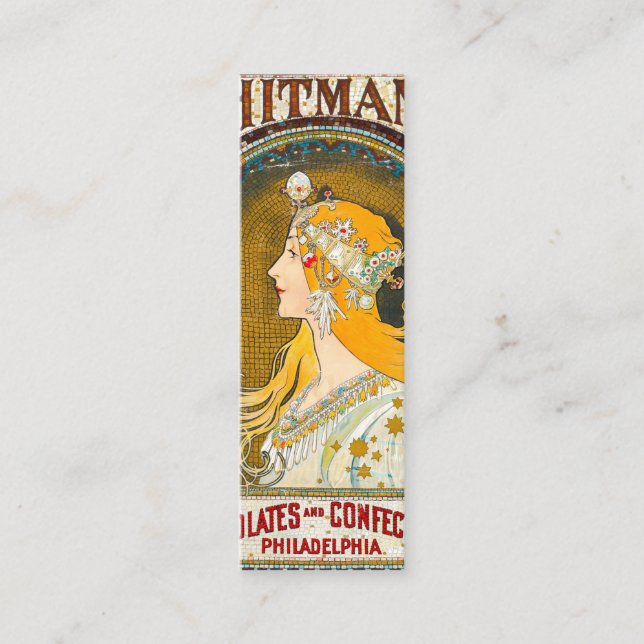 Alphonse Mucha Vintage Whitman's Ad Mini Business Card (Front)