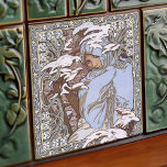Alphonse Mucha Winter 4Seasons Art Nouveau Vintage Tile<br><div class="desc">This ceramic tile is part of a set of four (Winter - Four Seasons) inspired by the iconic Art Nouveau era of the renowned Czech artist Alphonse Mucha. Mucha is widely recognised as one of the leading Art Nouveau designers and is known for his collaborations with the legendary actress Sarah...</div>