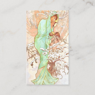 Alphonse Mucha Winter Vintage Art Nouveau Painting Business Card