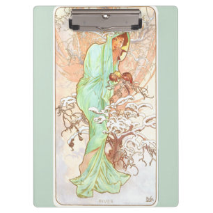 Alphonse Mucha Winter Vintage Art Nouveau Painting Clipboard