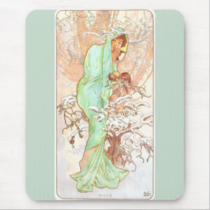 Alphonse Mucha Winter Vintage Art Nouveau Painting Mouse Mat
