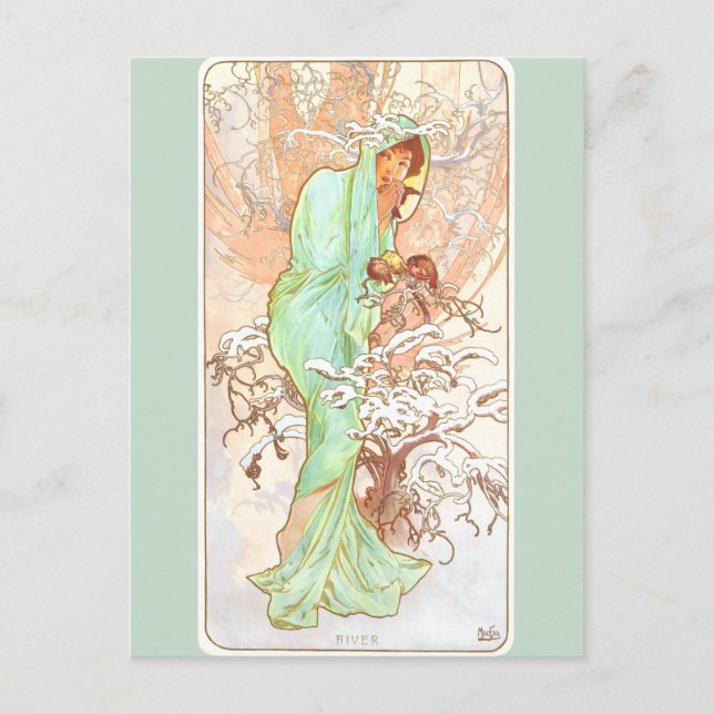 Alphonse Mucha Winter Vintage Art Nouveau Painting Postcard (Front)