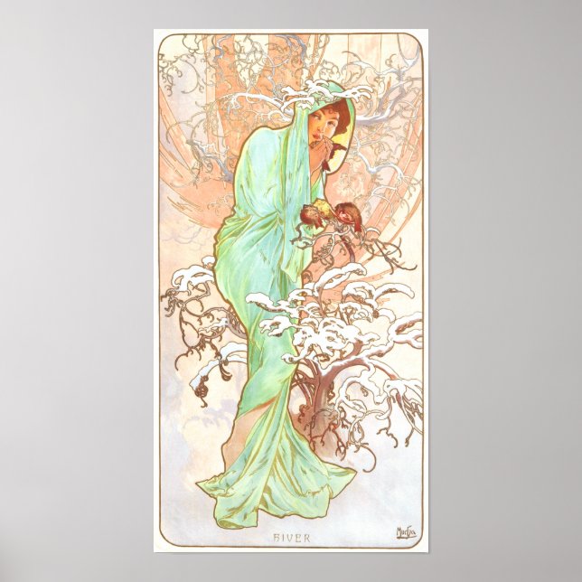 Alphonse Mucha Winter Vintage Art Nouveau Painting Poster (Front)