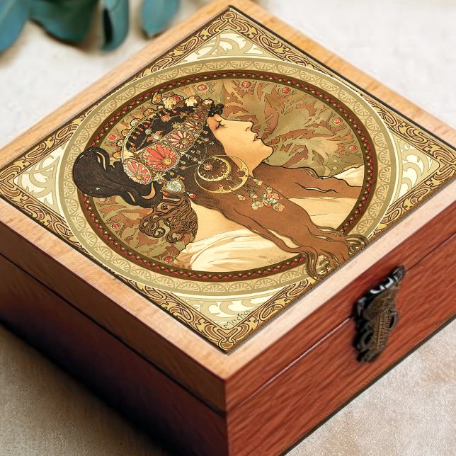 Alphonse Mucha Woman Portrait Art Nouveau Vintage Tile (Creator Uploaded)