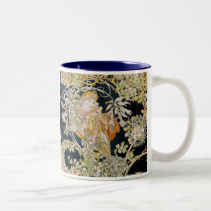 Alphonse Mucha, “Woman with a Daisy” Two-Tone Coffee Mug