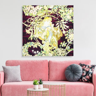 Alphonse Mucha Woman with Daisy Art Nouveau Art Canvas Print