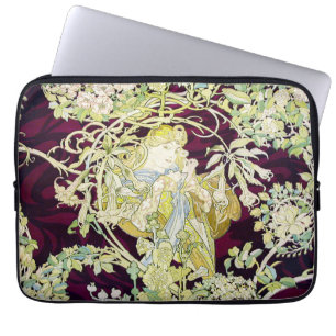 Alphonse Mucha Woman with Daisy Art Nouveau Art Laptop Sleeve