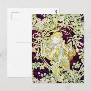 Alphonse Mucha Woman with Daisy Art Nouveau Art Postcard