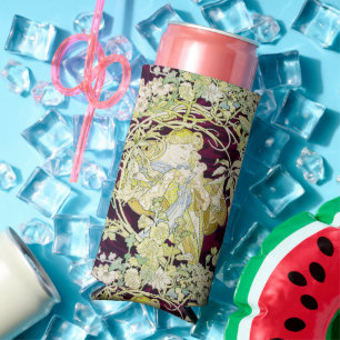 Alphonse Mucha Woman with Daisy Art Nouveau Art Seltzer Can Cooler