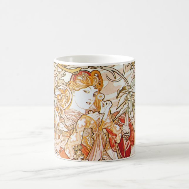 Alphonse Mucha Woman With Daisy Art Nouveau Mug (Center)