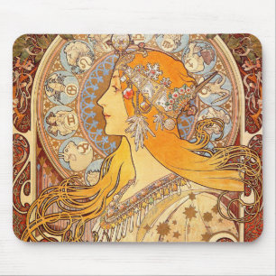 Alphonse Mucha Zodiac Art Nouveau Woman Mouse Mat