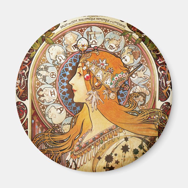 Alphonse Mucha Zodiac Magnet (Front)