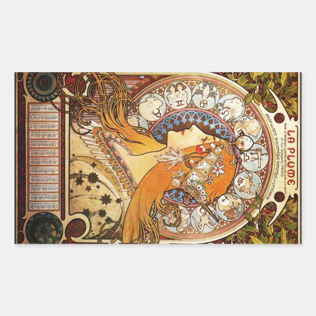 Alphonse Mucha Zodiac Rectangular Sticker (Front)