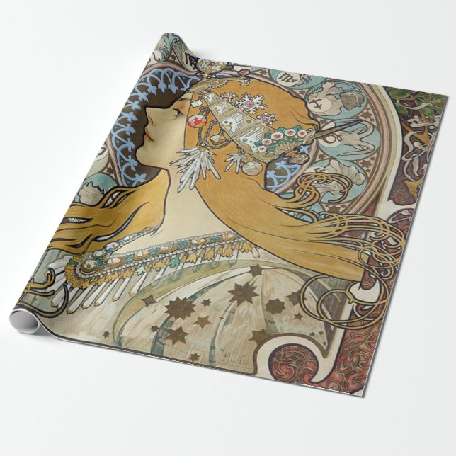 Alphonse Mucha Zodiac Restored Wrapping Paper (Unrolled)