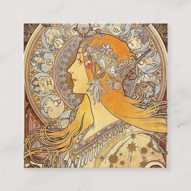Alphonse Mucha Zodiac Square Business Card (Front)