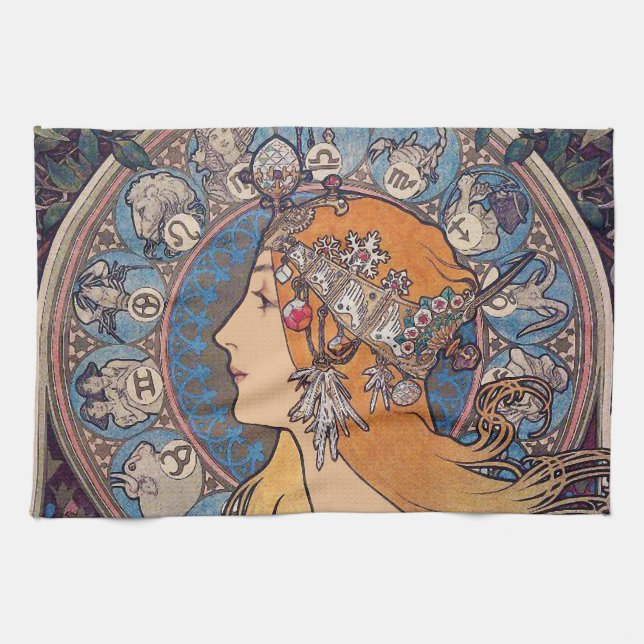 Alphonse Mucha , “ Zodiac ” Tea Towel (Horizontal)
