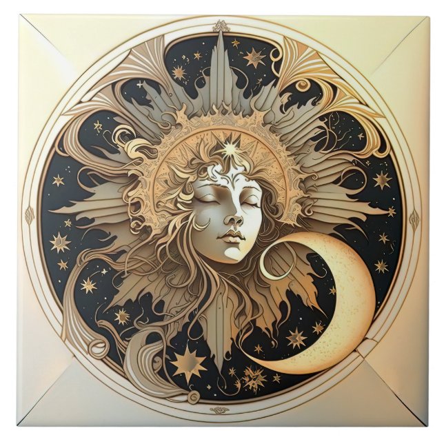 Alphonse Mucha Zodiac Wall Decor Art Nouveau Ceram Tile (Front)