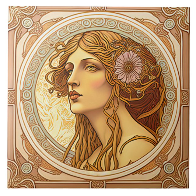 Alphonse Mucha Zodiac Wall Decor Art Nouveau Ceram Tile (Front)