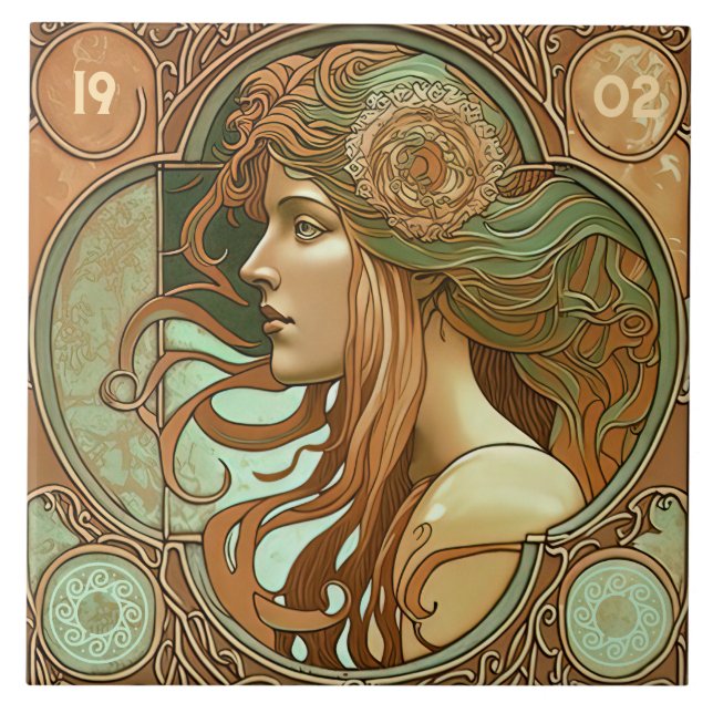 Alphonse Mucha Zodiac Wall Decor Art Nouveau Ceram Tile (Front)