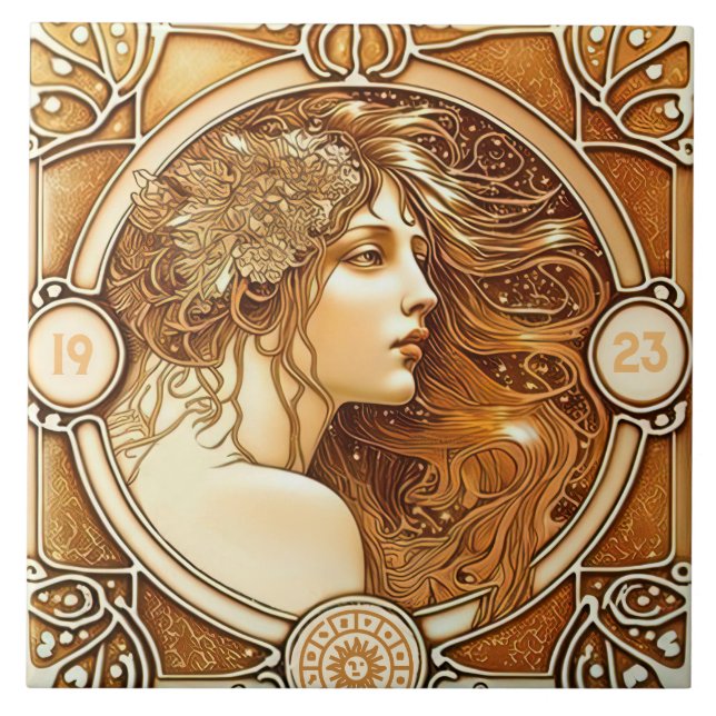 Alphonse Mucha Zodiac Wall Decor Art Nouveau Ceram Tile (Front)