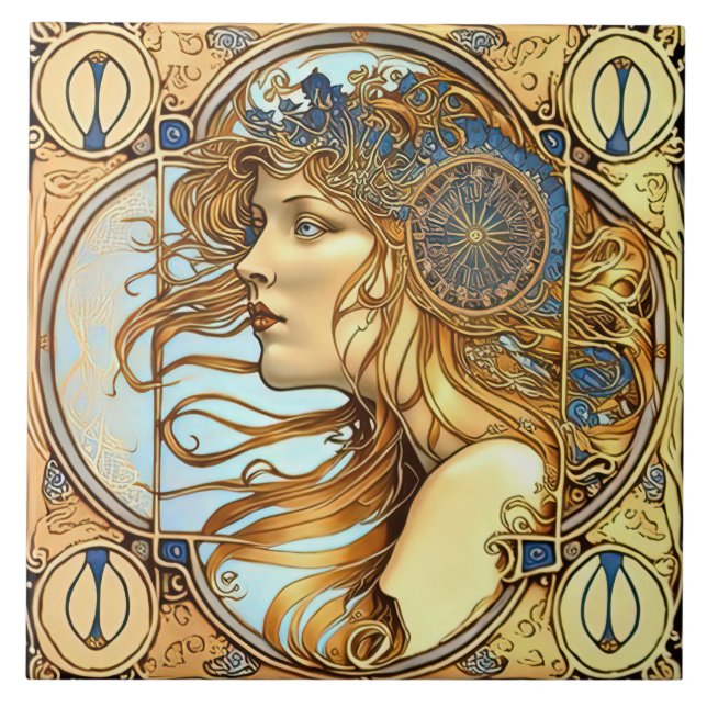 Alphonse Mucha Zodiac Wall Decor Art Nouveau Ceram Tile (Front)