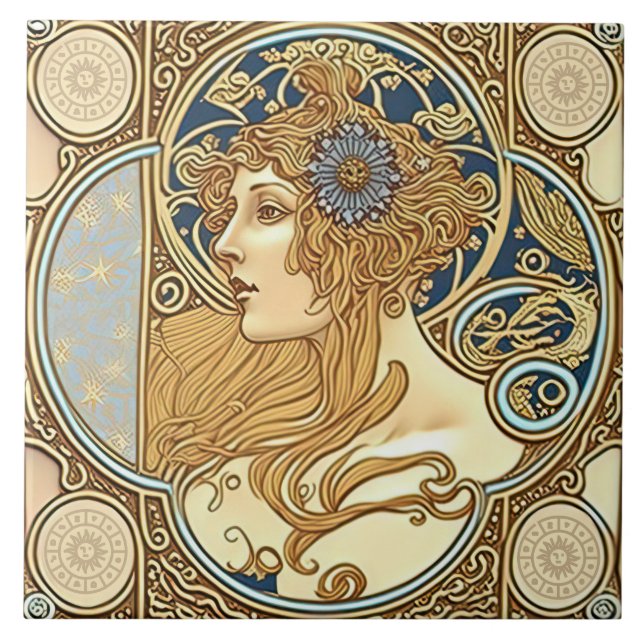 Alphonse Mucha Zodiac Wall Decor Art Nouveau Ceram Tile (Front)
