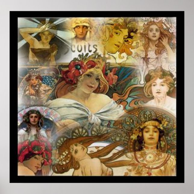Alphonse Mucha's Faces Collage Vintage Poster (Front)