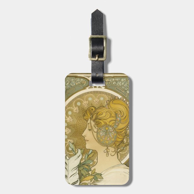 Alphonse Mucha's La Plume Luggage Tag (Front Vertical)