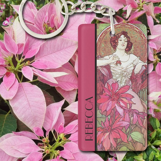 Alphonse Mucha's Precious Stones Ruby Key Ring (Art Nouveau Illustration by Alphonse Mucha.  Small enough to carry in your pocket.  Great gift idea.)