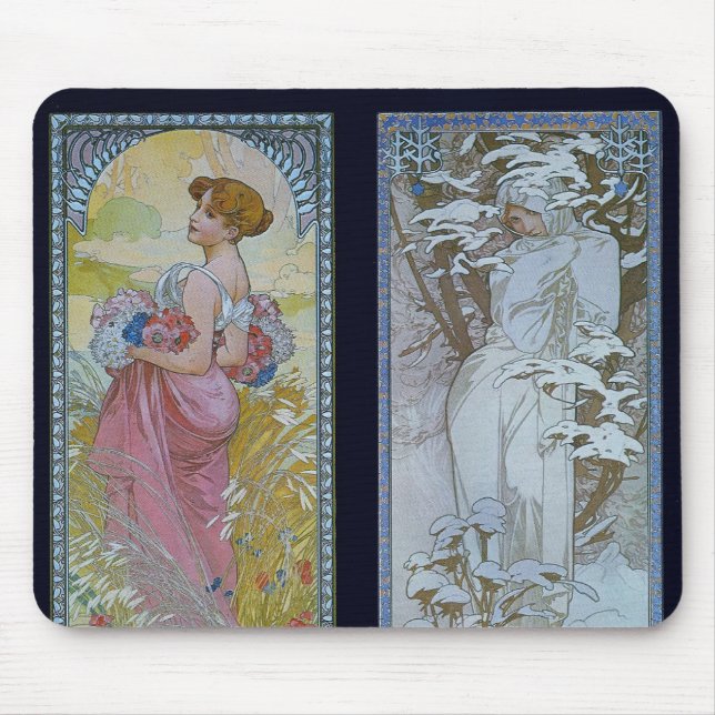 Alphonse Mucha's "Summer and Winter" Mouse Mat (Front)