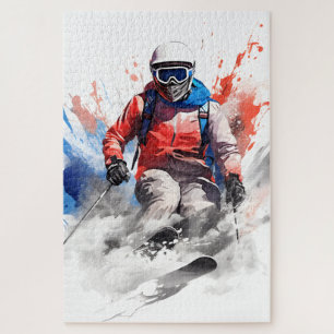 Alpine Adventure: Watercolor Skier Jigsaw Puzzle