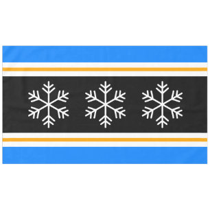 Alpine Blue Black White Nordic Snowflakes Stripes Tablecloth
