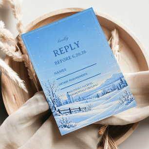 Alpine Blue Snowy Countryside Escape RSVP Card