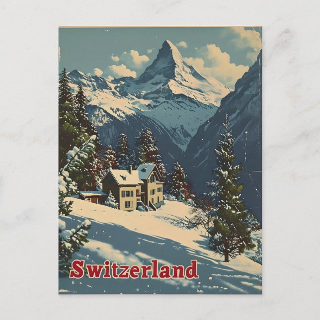 Alpine Charm: Vintage Swiss Village Postcard (Front)