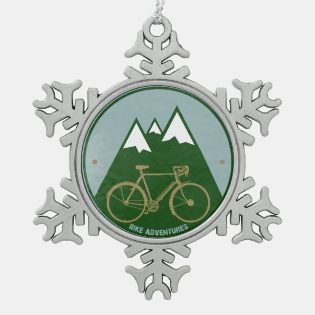 alpine cold mountain bike snowflake pewter christmas ornament (Front)