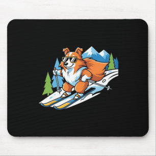 Alpine Corgi On Skis Cool Sungles Winter Scene Mouse Mat