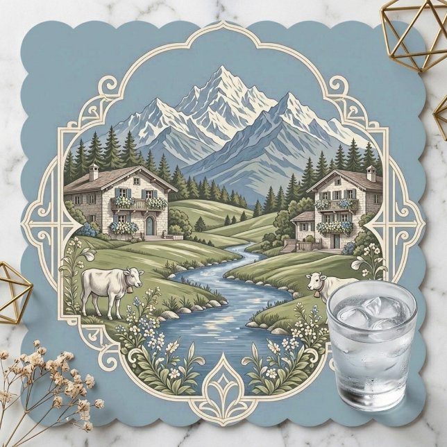 Alpine Country Grazing Cows Rustic Mountains Snow Paper Coaster (Alpine Country Grazing Cows Rustic Mountains Snow Paper Coaster)