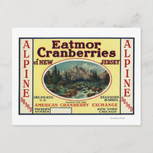 Alpine Eatmor Cranberries Brand Label Postcard