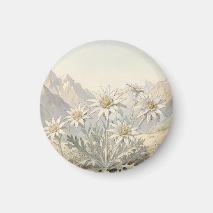 Alpine Edelweiss Flowers Mountain Landscape Magnet