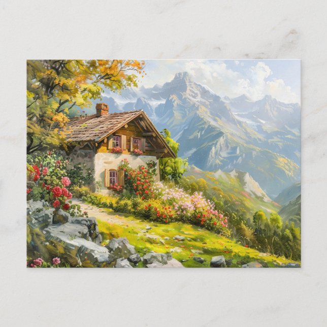Alpine Farmhouse with Valley View Postcard (Front)