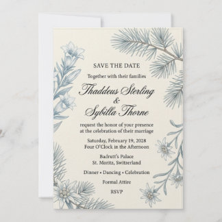 Alpine Gentians, Edelweiss Flowers, Pine Needles, Invitation