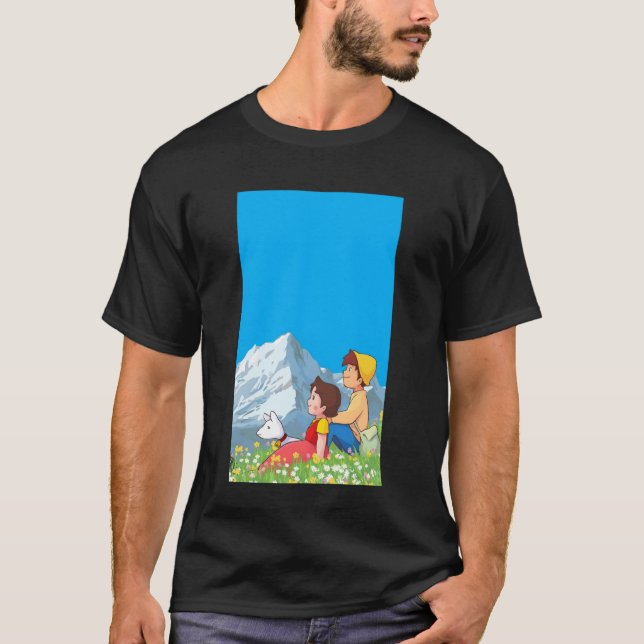 Alpine Girl and Peter Japanese 80s Retro Anime Man T-Shirt (Front)