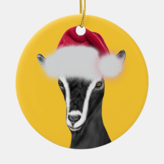 Alpine Goat Santa Hat Christmas  Ornament (Front)