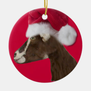 Alpine Goat Santa Hat Christmas Ornament
