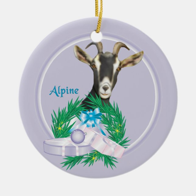 Alpine Goat Wreath Holiday Ornament (Front)