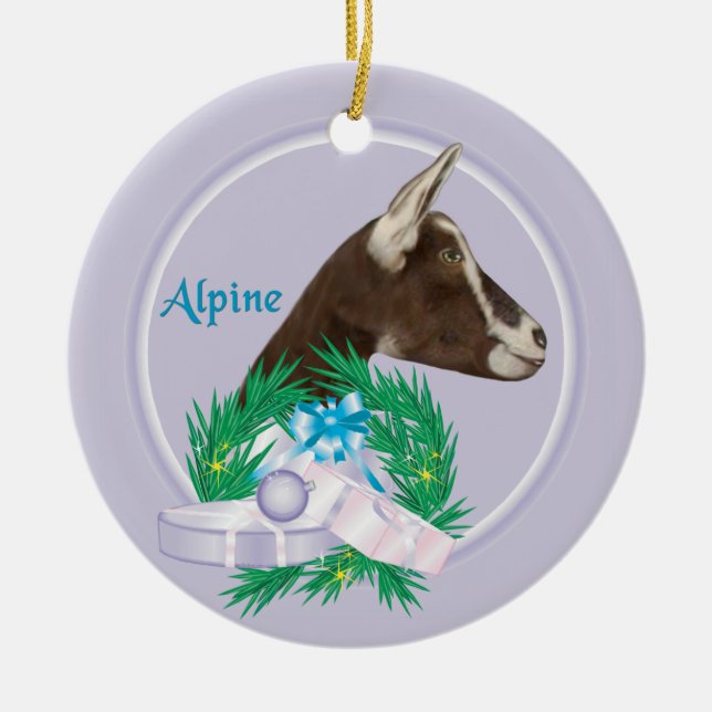 Alpine Goat Wreath Holiday Ornament (Front)